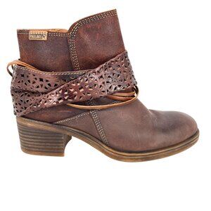 Pikolinos Womens Lyon Leather Ankle Boots Brown Laser Cut Strap Size 38 7.5